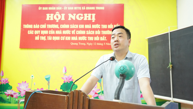 Xã Quang Trung tổ chức hội nghị thông báo chủ trương, chính sách khi nhà nước thu hồi đất Dự án CCN Bình Phú